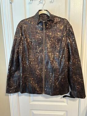 Compliments Sz 16 Faux Leather Sparkle Gold Full Zip Jacket
